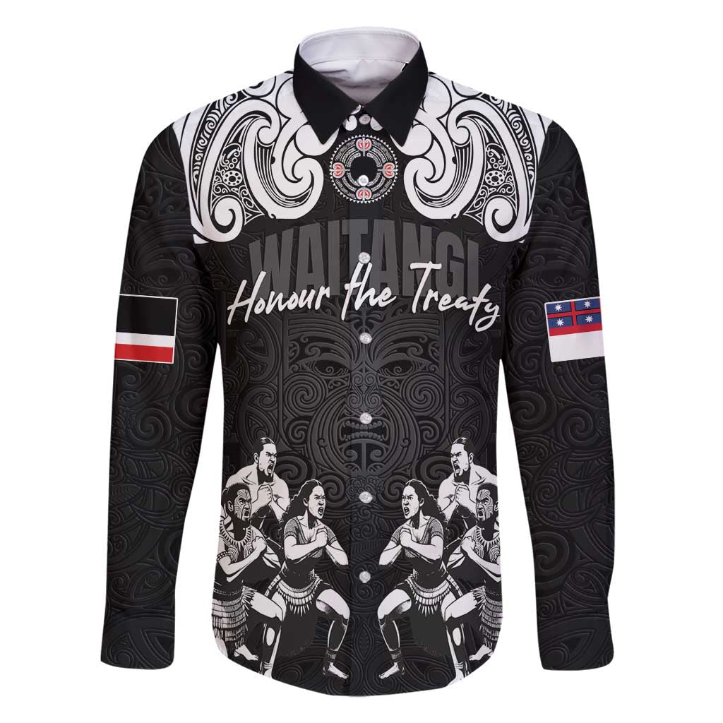 Aotearoa Waitangi Day - Toitu Te Tiriti Family Matching Long Sleeve Bodycon Dress and Hawaiian Shirt New Zealand Honour the Treaty LT03 Dad's Shirt - Long Sleeve Black - Polynesian Pride