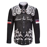 Aotearoa Waitangi Day - Toitu Te Tiriti Family Matching Mermaid Dress and Hawaiian Shirt New Zealand Honour the Treaty LT03 Dad's Shirt - Long Sleeve Black - Polynesian Pride