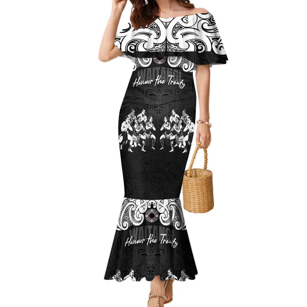 Aotearoa Waitangi Day - Toitu Te Tiriti Family Matching Mermaid Dress and Hawaiian Shirt New Zealand Honour the Treaty LT03 Mom's Dress Black - Polynesian Pride
