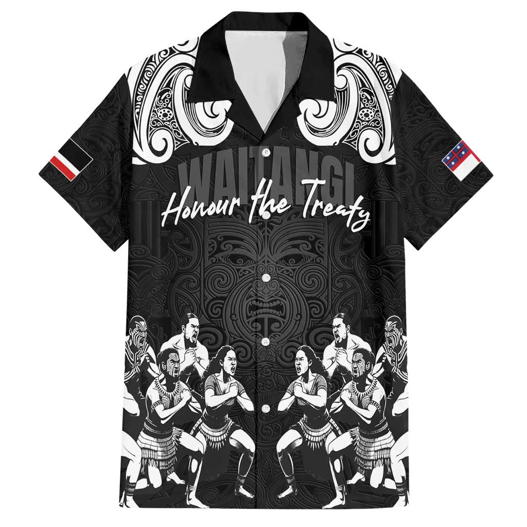 Aotearoa Waitangi Day - Toitu Te Tiriti Family Matching Short Sleeve Bodycon Dress and Hawaiian Shirt New Zealand Honour the Treaty LT03 Dad's Shirt - Short Sleeve Black - Polynesian Pride