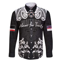 Aotearoa Waitangi Day - Toitu Te Tiriti Family Matching Short Sleeve Bodycon Dress and Hawaiian Shirt New Zealand Honour the Treaty LT03 Dad's Shirt - Long Sleeve Black - Polynesian Pride