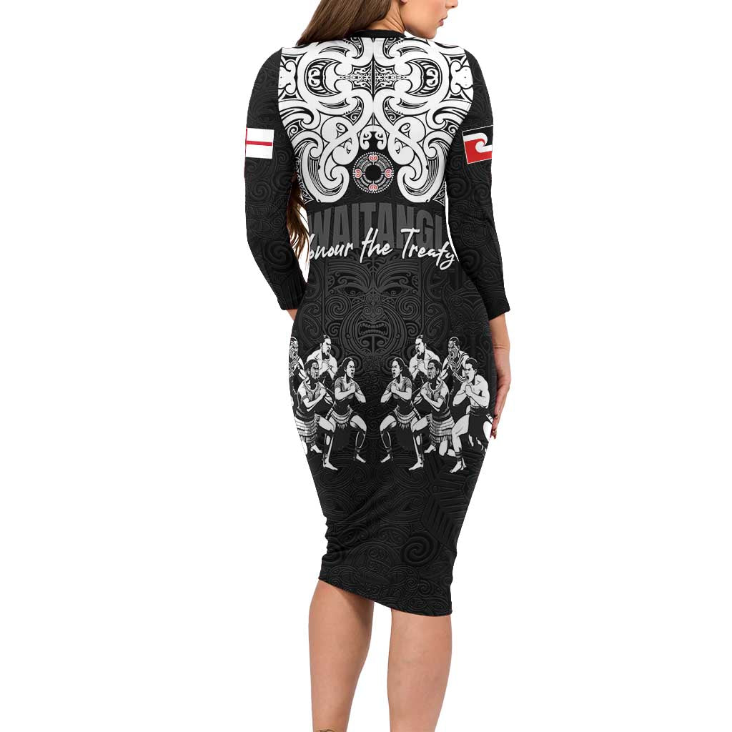 Aotearoa Waitangi Day - Toitu Te Tiriti Long Sleeve Bodycon Dress New Zealand Honour the Treaty LT03 - Polynesian Pride