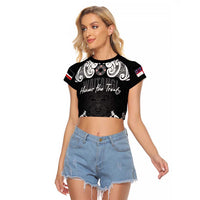 Aotearoa Waitangi Day - Toitu Te Tiriti Raglan Cropped T Shirt New Zealand Honour the Treaty LT03 Female Black - Polynesian Pride