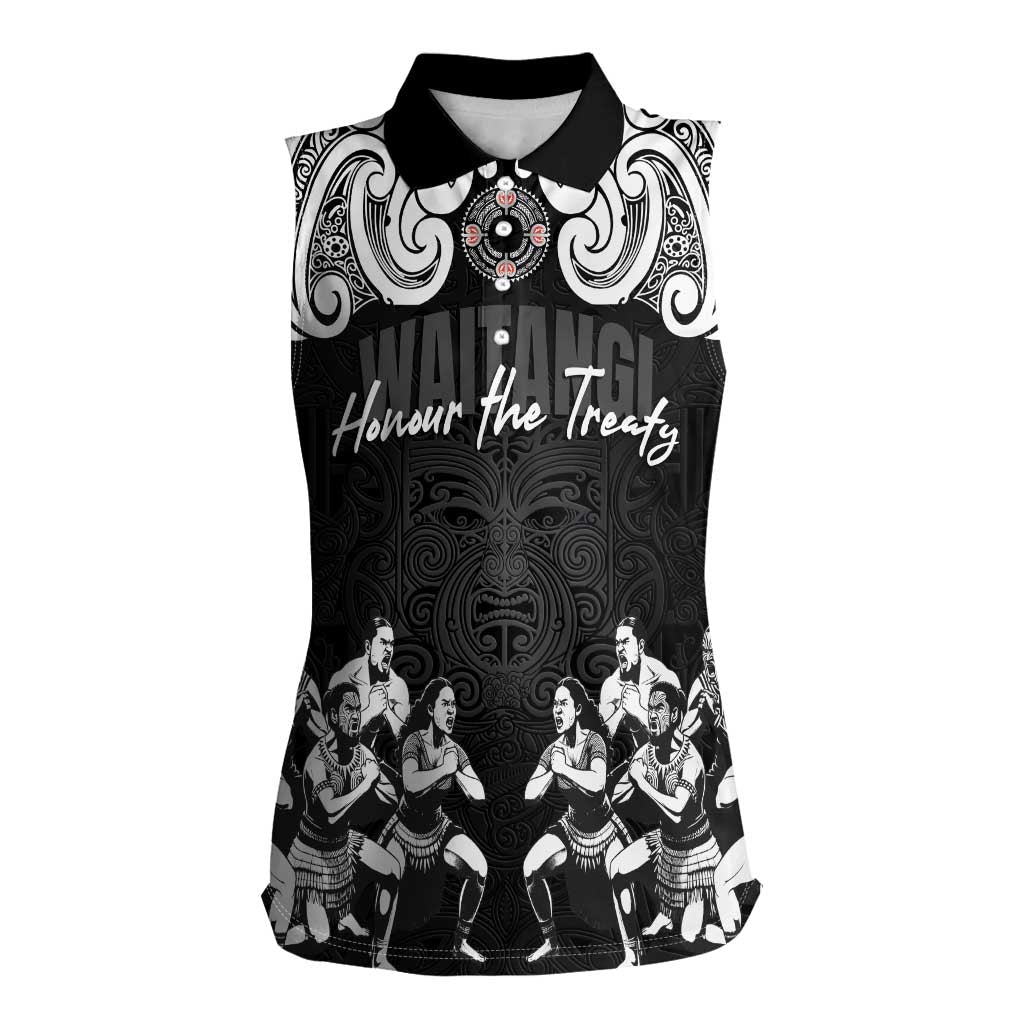 Aotearoa Waitangi Day - Toitu Te Tiriti Women Sleeveless Polo Shirt New Zealand Honour the Treaty LT03 Female Black - Polynesian Pride