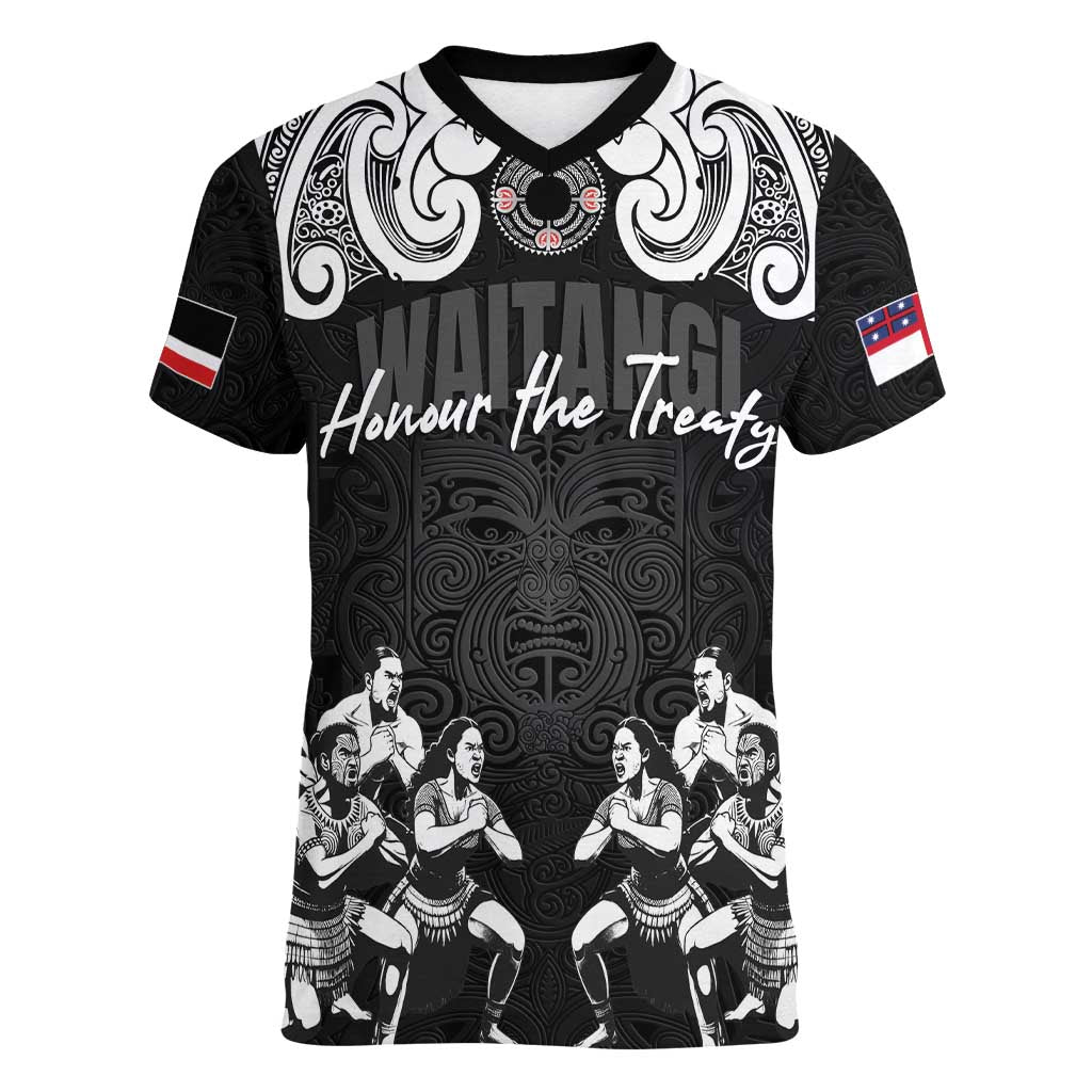 Aotearoa Waitangi Day - Toitu Te Tiriti Women V-Neck T-Shirt New Zealand Honour the Treaty LT03 Female Black - Polynesian Pride