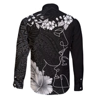 Hawaii Valentine Day Family Matching Off Shoulder Long Sleeve Dress and Hawaiian Shirt Polynesian Line Art Love Couple Hibiscus Tribal Pattern LT03 - Polynesian Pride