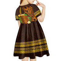 Hawaii Tiki Mask Cocktail Kid Short Sleeve Dress Kakau Tattoo LT03 - Polynesian Pride