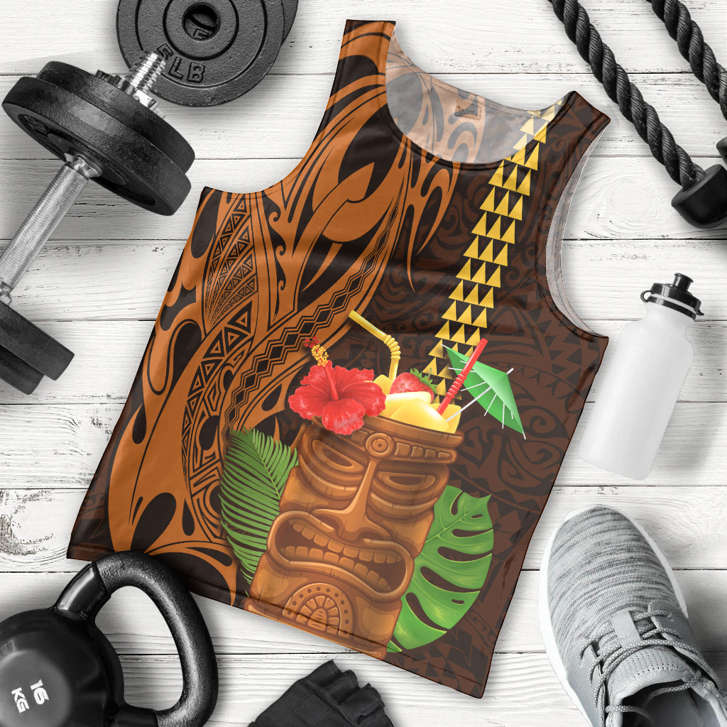 Hawaii Tiki Mask Cocktail Men Tank Top Kakau Tattoo LT03 - Polynesian Pride