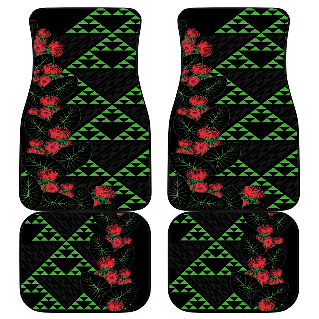 Hawaiian Green Kakau Art Tattoo-Ohia Lehua and Taro Leaves Car Mats