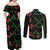 Hawaiian Green Kakau Art Tattoo-Ohia Lehua and Taro Leaves Couples Matching Off Shoulder Maxi Dress and Long Sleeve Button Shirt