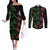 Hawaiian Green Kakau Art Tattoo-Ohia Lehua and Taro Leaves Couples Matching Off The Shoulder Long Sleeve Dress and Long Sleeve Button Shirt