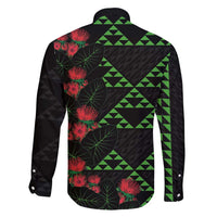 Hawaiian Green Kakau Art Tattoo-Ohia Lehua and Taro Leaves Family Matching Long Sleeve Bodycon Dress and Hawaiian Shirt