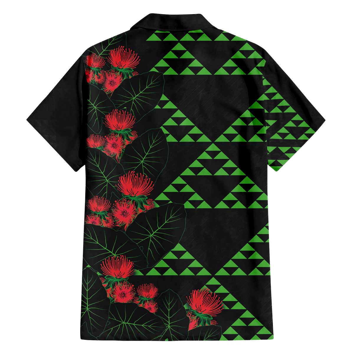 Hawaiian Green Kakau Art Tattoo-Ohia Lehua and Taro Leaves Family Matching Off The Shoulder Long Sleeve Dress and Hawaiian Shirt