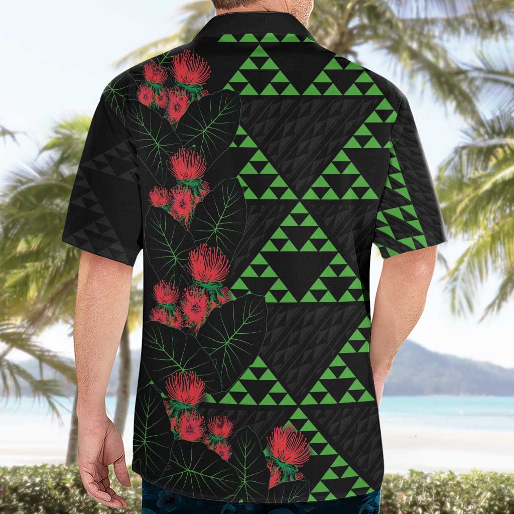 Hawaiian Green Kakau Art Tattoo-Ohia Lehua and Taro Leaves Hawaiian Shirt