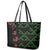 Hawaiian Green Kakau Art Tattoo-Ohia Lehua and Taro Leaves Leather Tote Bag