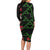 Hawaiian Green Kakau Art Tattoo-Ohia Lehua and Taro Leaves Long Sleeve Bodycon Dress