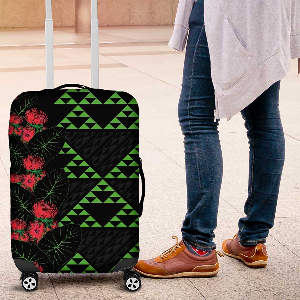 Hawaiian Green Kakau Art Tattoo-Ohia Lehua and Taro Leaves Luggage Cover