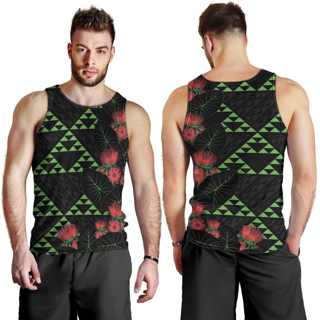 Hawaiian Green Kakau Art Tattoo-Ohia Lehua and Taro Leaves Men Tank Top