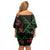 Hawaiian Green Kakau Art Tattoo-Ohia Lehua and Taro Leaves Off Shoulder Short Dress