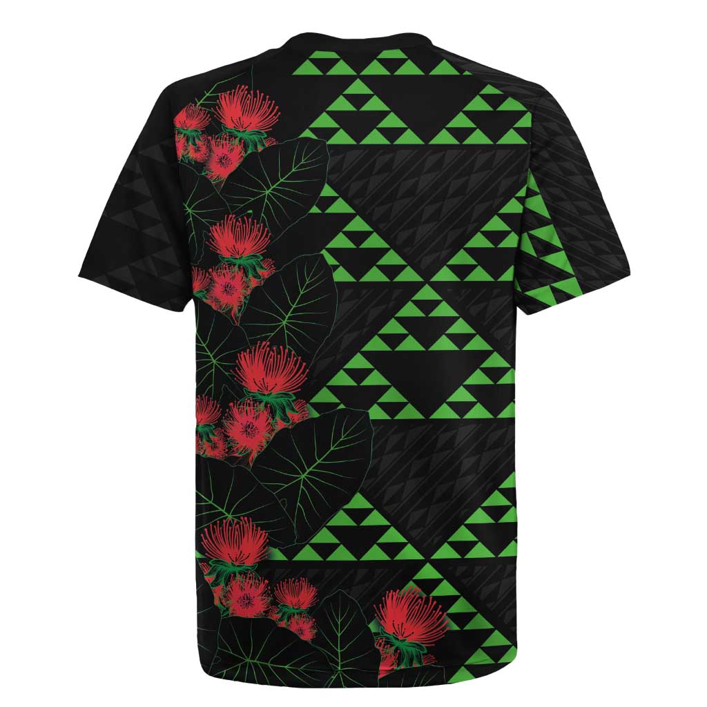 Hawaiian Green Kakau Art Tattoo-Ohia Lehua and Taro Leaves Rugby Jersey