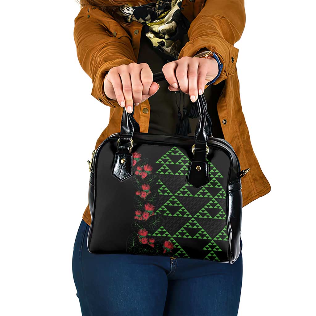 Hawaiian Green Kakau Art Tattoo-Ohia Lehua and Taro Leaves Shoulder Handbag