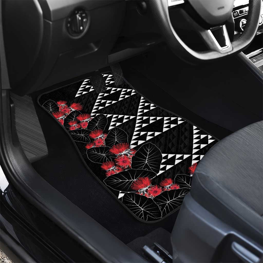 Hawaiian White Kakau Art Tattoo-Ohia Lehua and Taro Leaves Car Mats