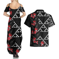 Hawaiian White Kakau Art Tattoo-Ohia Lehua and Taro Leaves Couples Matching Summer Maxi Dress and Hawaiian Shirt