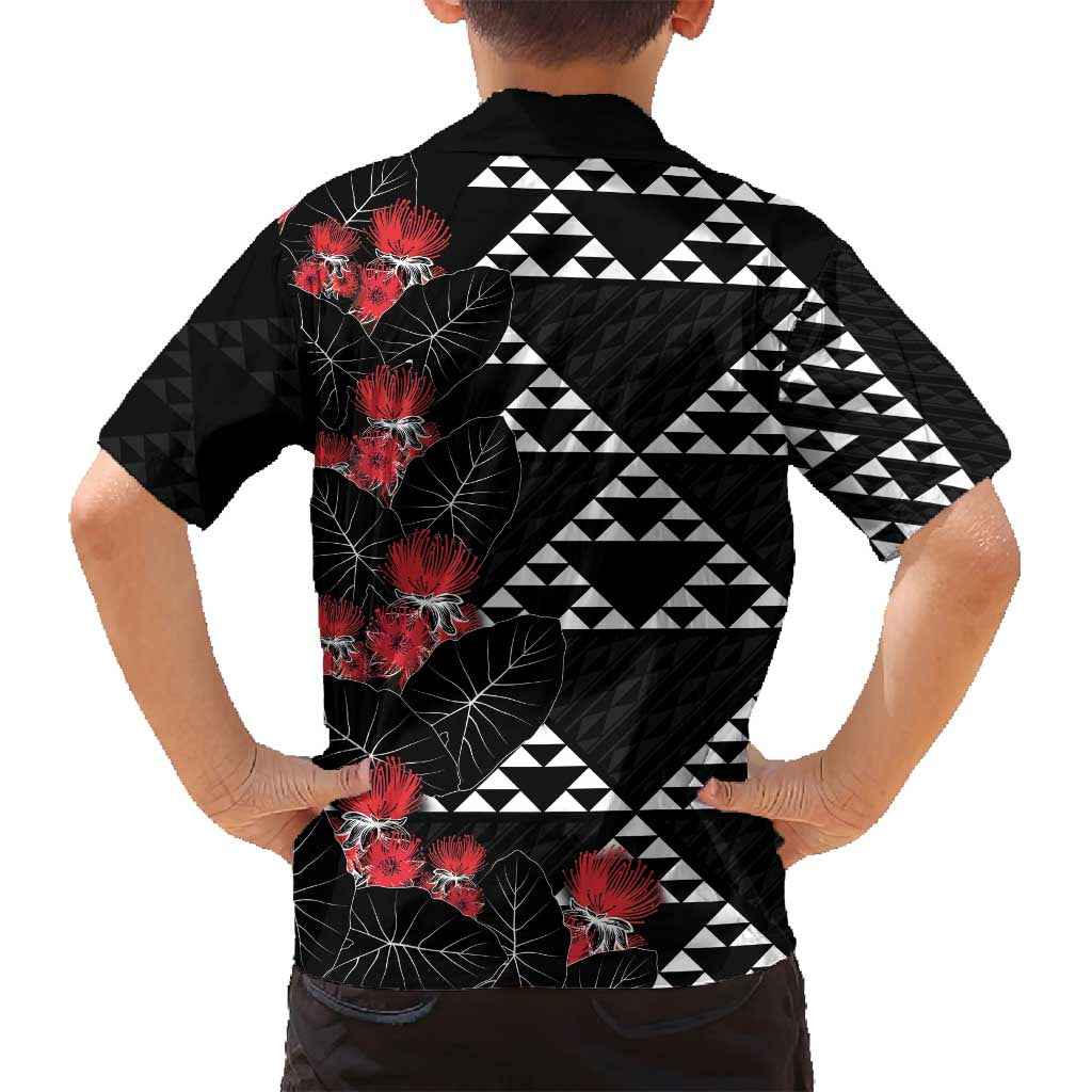 Hawaiian White Kakau Art Tattoo-Ohia Lehua and Taro Leaves Family Matching Long Sleeve Bodycon Dress and Hawaiian Shirt