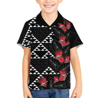 Hawaiian White Kakau Art Tattoo-Ohia Lehua and Taro Leaves Family Matching Off Shoulder Maxi Dress and Hawaiian Shirt