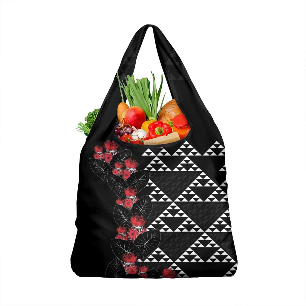 Hawaiian White Kakau Art Tattoo-Ohia Lehua and Taro Leaves Grocery Bag