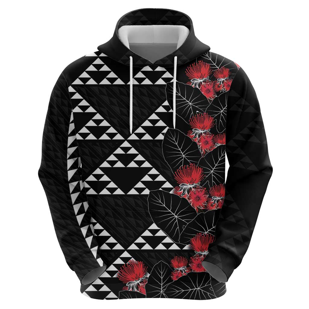 Hawaiian White Kakau Art Tattoo-Ohia Lehua and Taro Leaves Hoodie