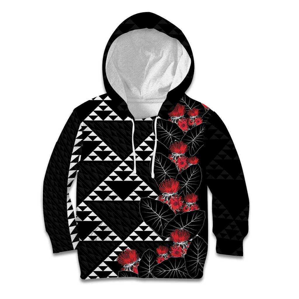 Hawaiian White Kakau Art Tattoo-Ohia Lehua and Taro Leaves Kid Hoodie