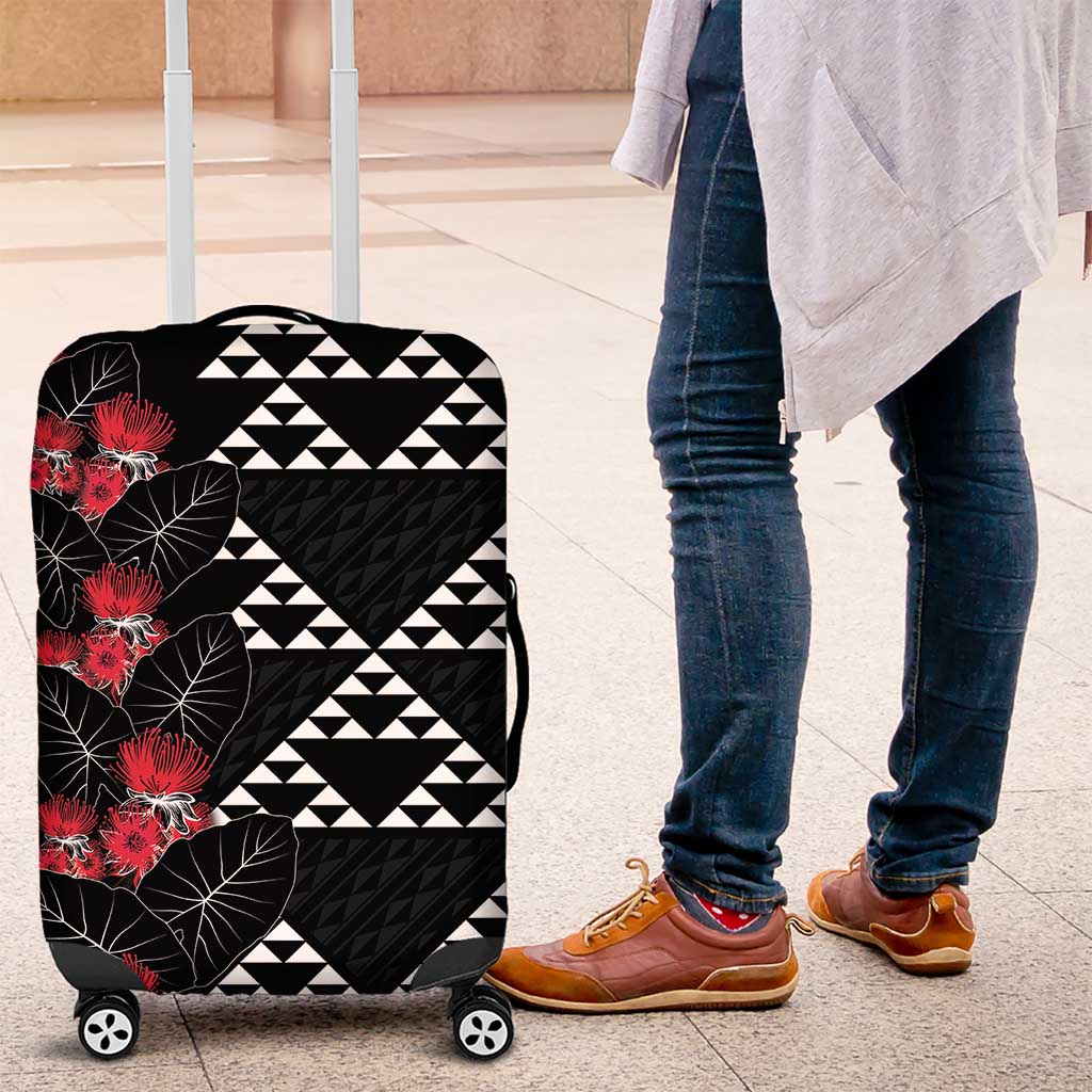 Hawaiian White Kakau Art Tattoo-Ohia Lehua and Taro Leaves Luggage Cover