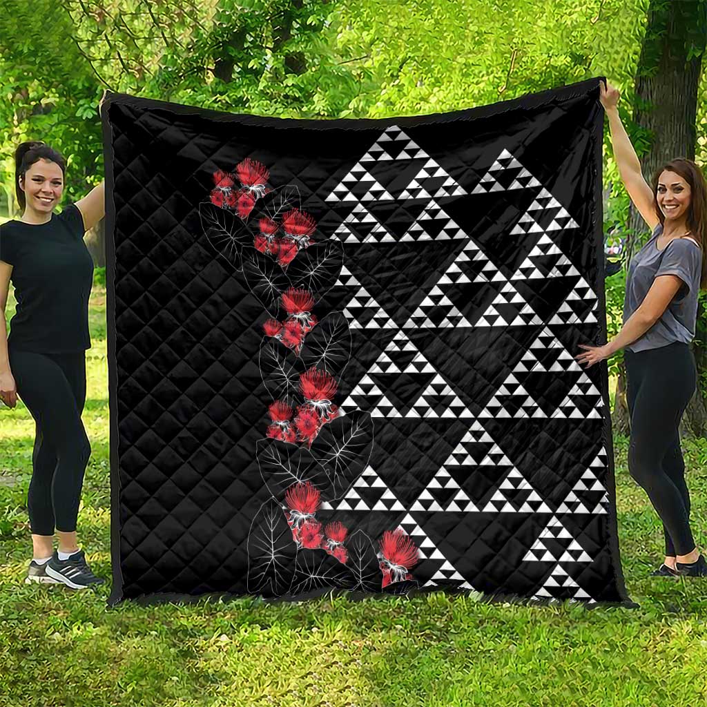 Hawaiian White Kakau Art Tattoo-Ohia Lehua and Taro Leaves Quilt LT03 - Polynesian Pride