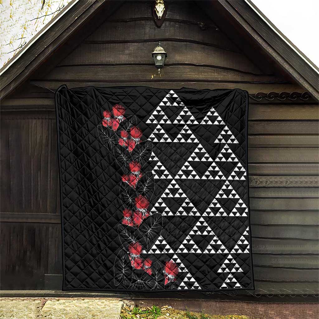 Hawaiian White Kakau Art Tattoo-Ohia Lehua and Taro Leaves Quilt LT03 - Polynesian Pride