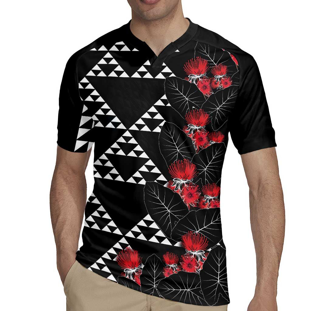 Hawaiian White Kakau Art Tattoo-Ohia Lehua and Taro Leaves Rugby Jersey