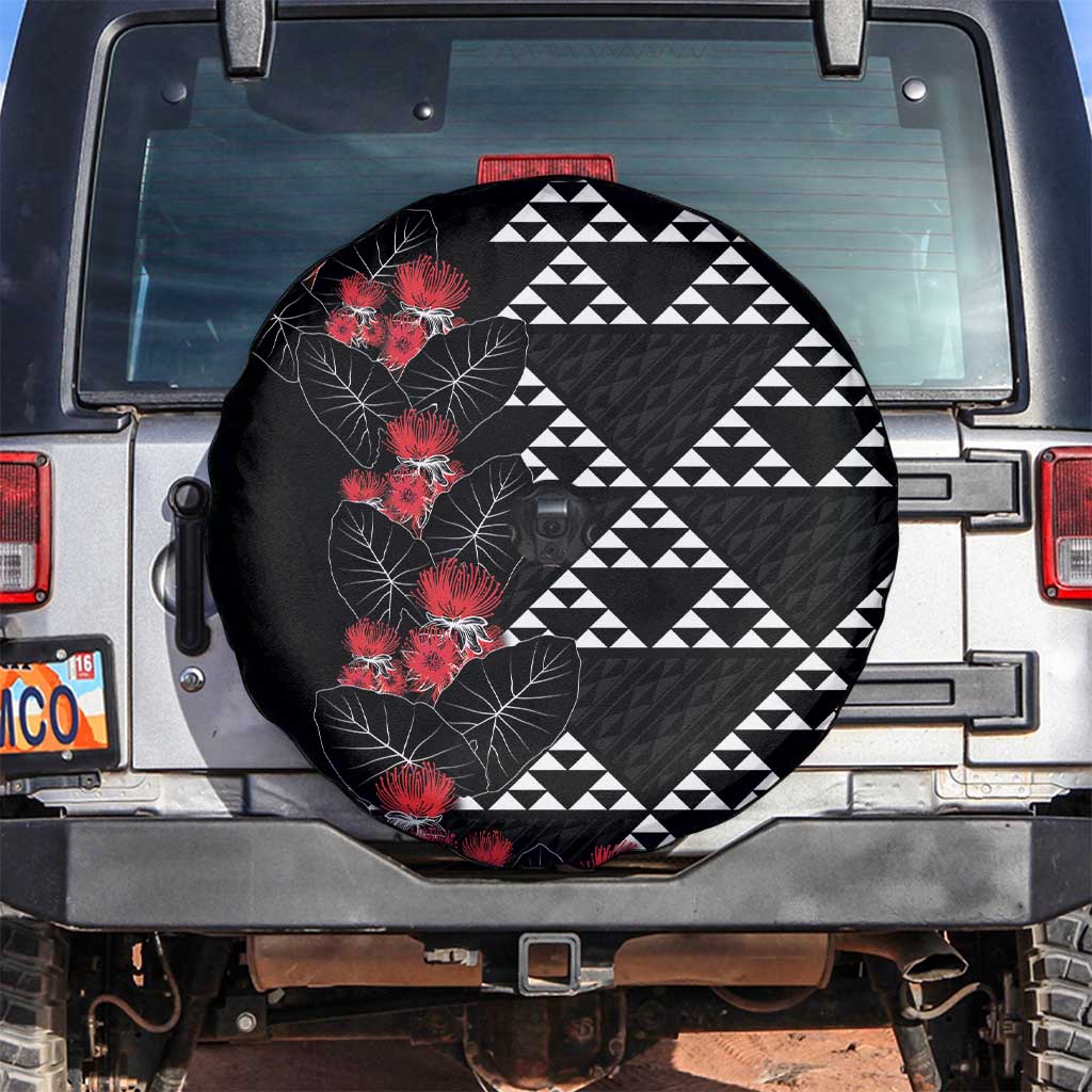 Hawaiian White Kakau Art Tattoo-Ohia Lehua and Taro Leaves Spare Tire Cover