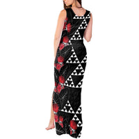 Hawaiian White Kakau Art Tattoo-Ohia Lehua and Taro Leaves Tank Maxi Dress LT03 - Polynesian Pride