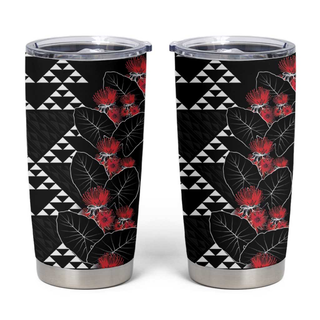 Hawaiian White Kakau Art Tattoo-Ohia Lehua and Taro Leaves Tumbler Cup