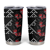Hawaiian White Kakau Art Tattoo-Ohia Lehua and Taro Leaves Tumbler Cup
