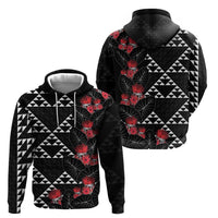 Hawaiian White Kakau Art Tattoo-Ohia Lehua and Taro Leaves Zip Hoodie