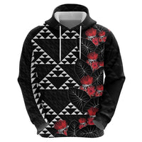 Hawaiian White Kakau Art Tattoo-Ohia Lehua and Taro Leaves Zip Hoodie