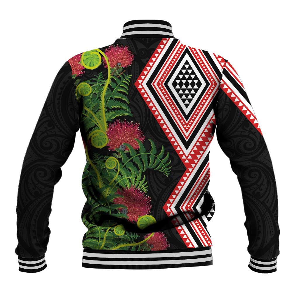 Aotearoa Tukutuku Motif Baseball Jacket Pohutukawa and Fern Leaves LT03 - Polynesian Pride