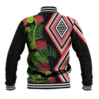 Aotearoa Tukutuku Motif Baseball Jacket Pohutukawa and Fern Leaves LT03 - Polynesian Pride