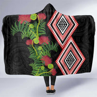 Aotearoa Tukutuku Motif Hooded Blanket Pohutukawa and Fern Leaves