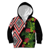 Aotearoa Tukutuku Motif Kid Hoodie Pohutukawa and Fern Leaves