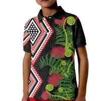 Aotearoa Tukutuku Motif Kid Polo Shirt Pohutukawa and Fern Leaves