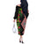 Aotearoa Tukutuku Motif Off The Shoulder Long Sleeve Dress Pohutukawa and Fern Leaves