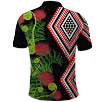 Aotearoa Tukutuku Motif Polo Shirt Pohutukawa and Fern Leaves