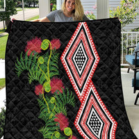 Aotearoa Tukutuku Motif Quilt Pohutukawa and Fern Leaves LT03 Black - Polynesian Pride